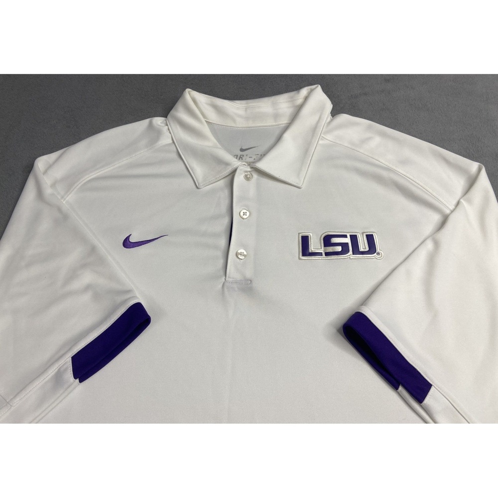LSU Tigers Nike Shirt Men XL White Polo‎ Football NCAA Performance University